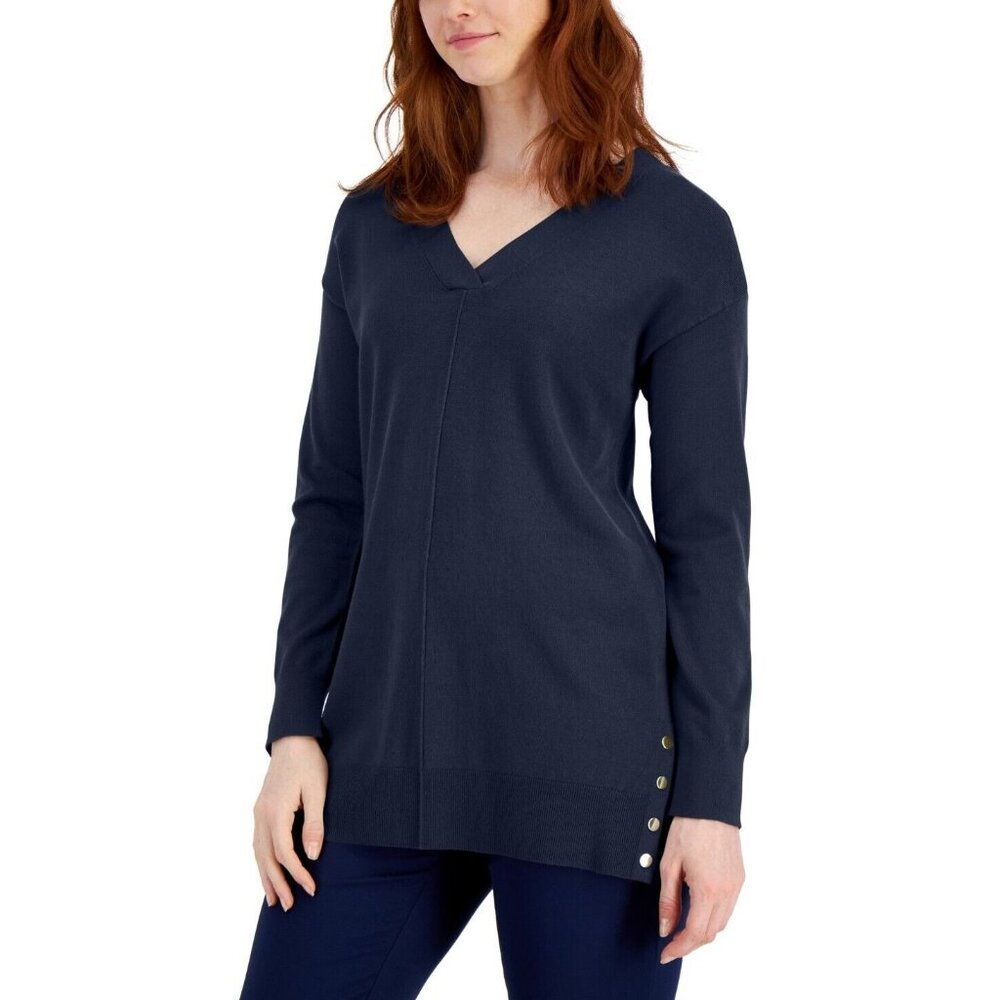 JM Collection Women's Size XS Navy Side Snap Tunic Sweater PM153AFA